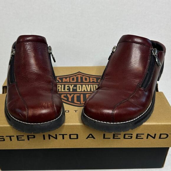 In Box Harley Davidson Size 7 Burgundy Leather Paulo Twin Zip Slide Flat Loafer - Picture 3 of 9